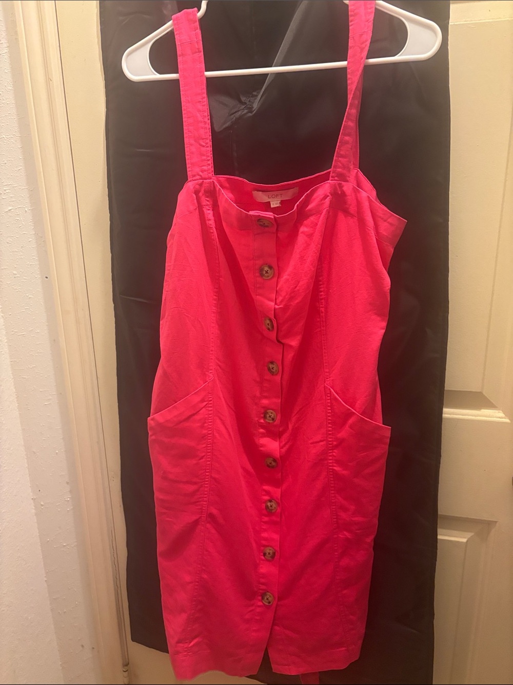 LOFT Bright Pink Button-Front Midi Sundress